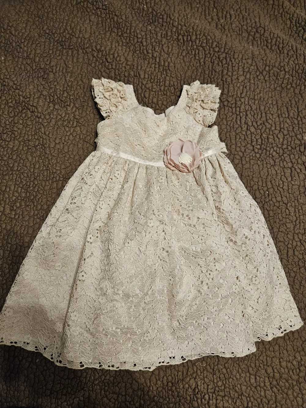 Laura Ashley Cream Lace Formal Dress with Pink Rosette - 3T